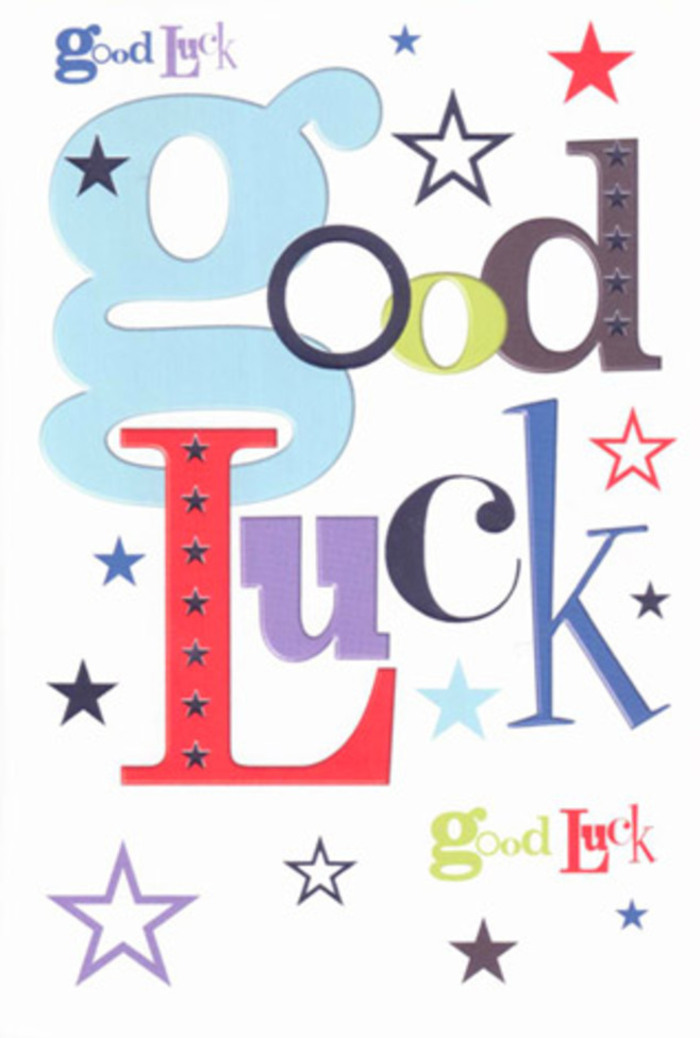 There is a lively, almost celebratory energy to this luck-themed card, as if it's mid-cheer on the sidelines of a big moment in Crayford. Centered on a bright white background, the words Good Luck are built from letters that each carry their own personality: a wide, pastel-blue g with a playful curve, taller midnight-black characters that add poise, exuberant red and deep violet letters that punch forward with confidence, and touches of mossy green that soften the palette. Between and around the letters, colourful stars seem to burst into being-some tiny pinpricks of navy and indigo, others hazy lavender and misty blue, with occasional hints of citrusy lime. They dart across the card like sparks from a celebratory firework, reminiscent of watching lights flicker over the rooftops near Crayford station after a big win or milestone. The composition leaves generous white space so nothing feels crowded; the result is clean, modern and warm, with the colours given room to glow. Though the texture is visually flat, the crisp edge of the card and the even, saturated print suggest a smooth, high-quality cardstock that would feel reassuringly firm in the hand. You can imagine the gentle snap as it's opened, the ink scent just noticeable when it's fresh from the envelope. This card feels made for life's turning points-a new home near Perry Street, a driving test, an important exam or promotion-acting like a small talisman of belief. Its stars and letters together create a visual chorus of you've got this, echoing the encouraging voices of friends and family gathered around.